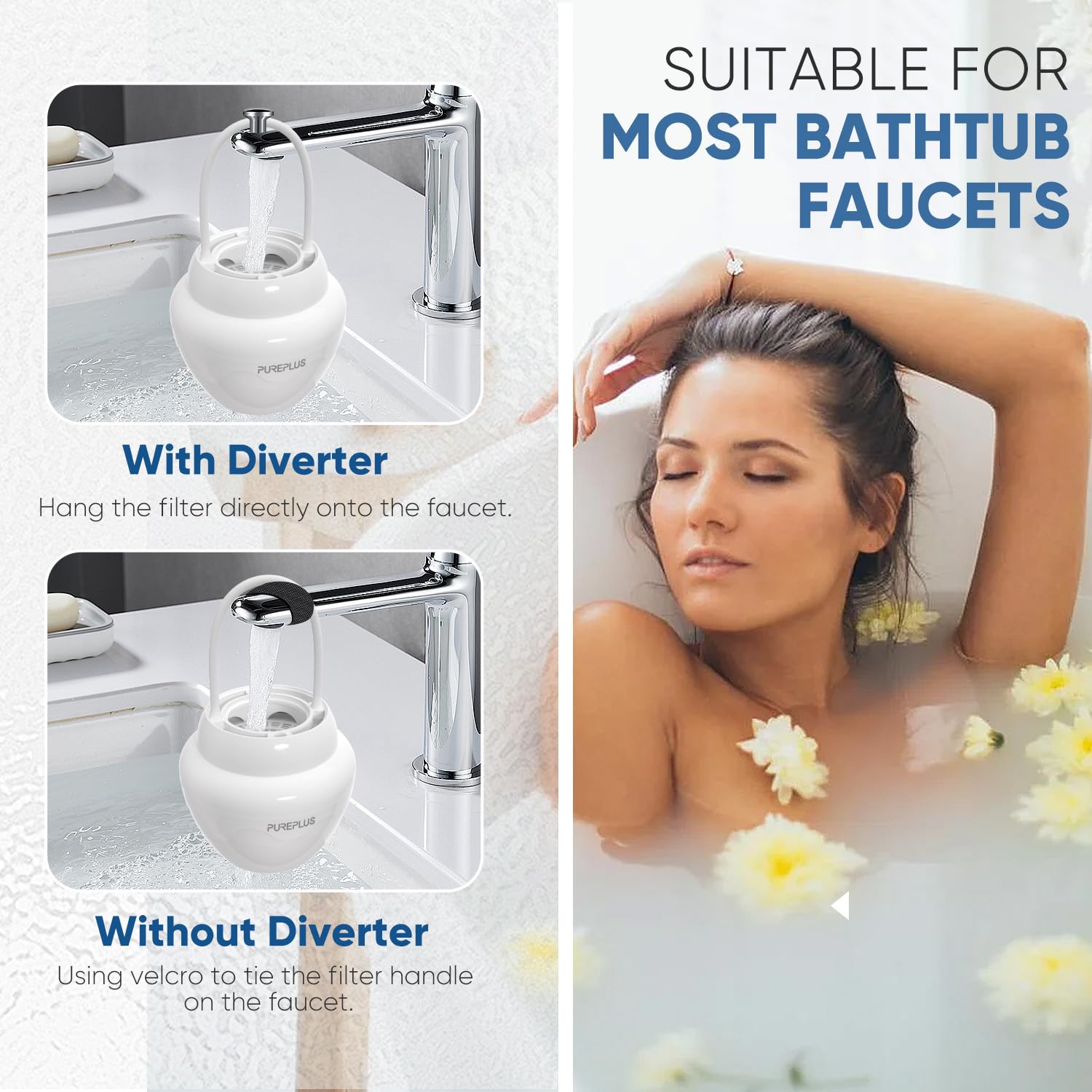 PUREPLUS Filtro dell'acqua per vasca da bagno, 8 fasi, filtro Kinder per vasca da bagno, bianco