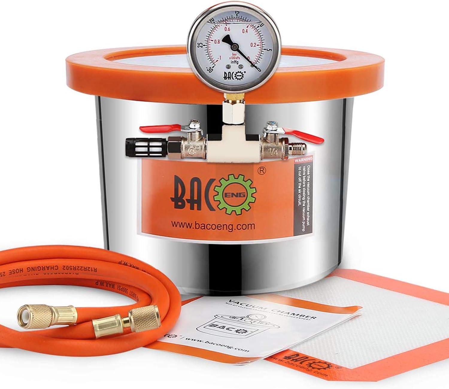 1.5 Gallon Tempered Glass Lid Stainless Steel Vacuum Chamber Perfect for Stabilizing Wood, Degassing Silicones, Epoxies and Essential Oils