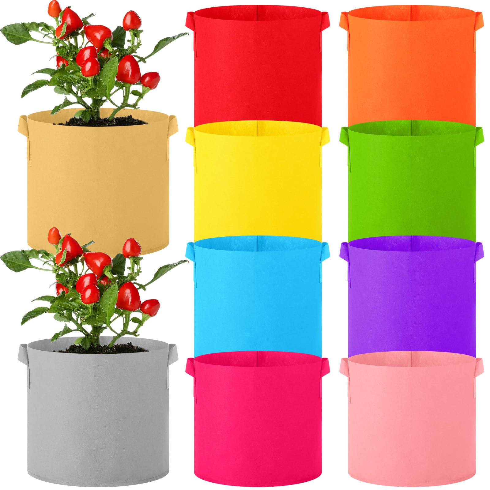 Ziliny Bolsas de cultivo de plantas coloridas de 3 galones/5 galones, bolsas de cultivo no tejidas a granel, macetas de tela con asas, bolsas para macetas de tomate para jardín al aire libre,