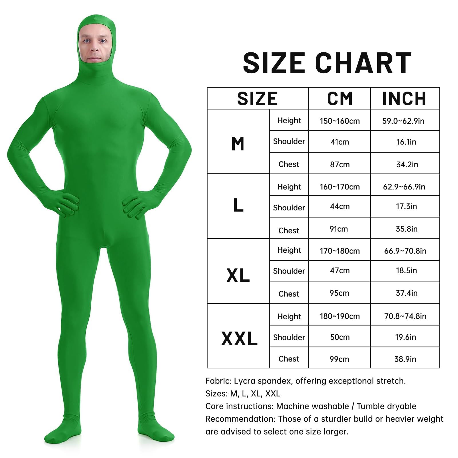 Combinaison Intégrale pour Femmes et Hommes, Combinaison Unisexe Greenscreen, Déguisement Seconde Peau Halloween Carnaval Cosplay, visage découvert