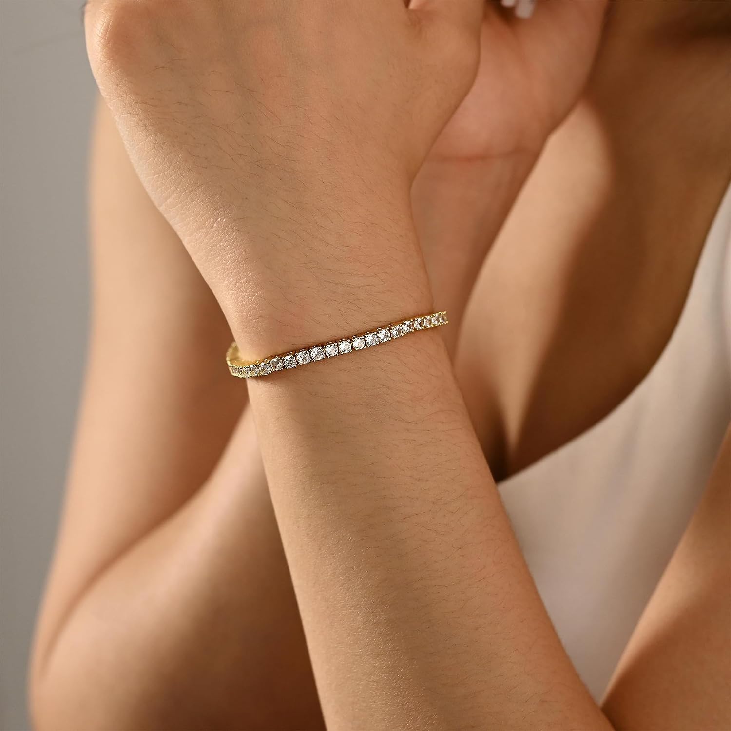 3mm Cubic Zirconia Tennis Bracelet for Women 14K Gold Classic Tennis Bracelets Gift for Lover Her Wife Mom Sister Mother Luxury Jewelry for Daily Wear Party Wedding