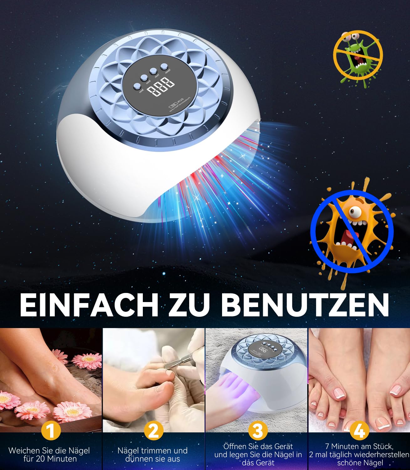 2025 Upgrade Nagelpil Lasergerä【Intelligente Zeitsteuerung 3/5/7/10min】mit Zeitanzeige Zusammenklappbar - Für unterwegs/im Freien, zum Mitnehmen Laser(blau)