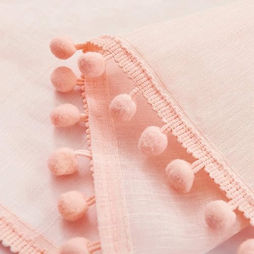 Miniatura 4 de Treatmentex Cortinas traslúcidas con pompones para dormitorio de niñas, 63 pulgadas, cortinas para ventana de sala de estar, cortinas de ventana de