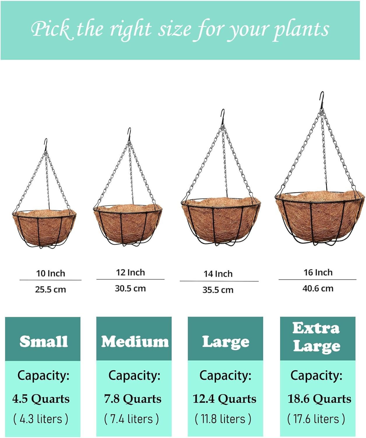 MTB Supply 4 Pack 10 Inch Garden Hanging Baskets Traditional Style with Coco-Liner for Home Balcony Patio Decoration Outdoor Planter