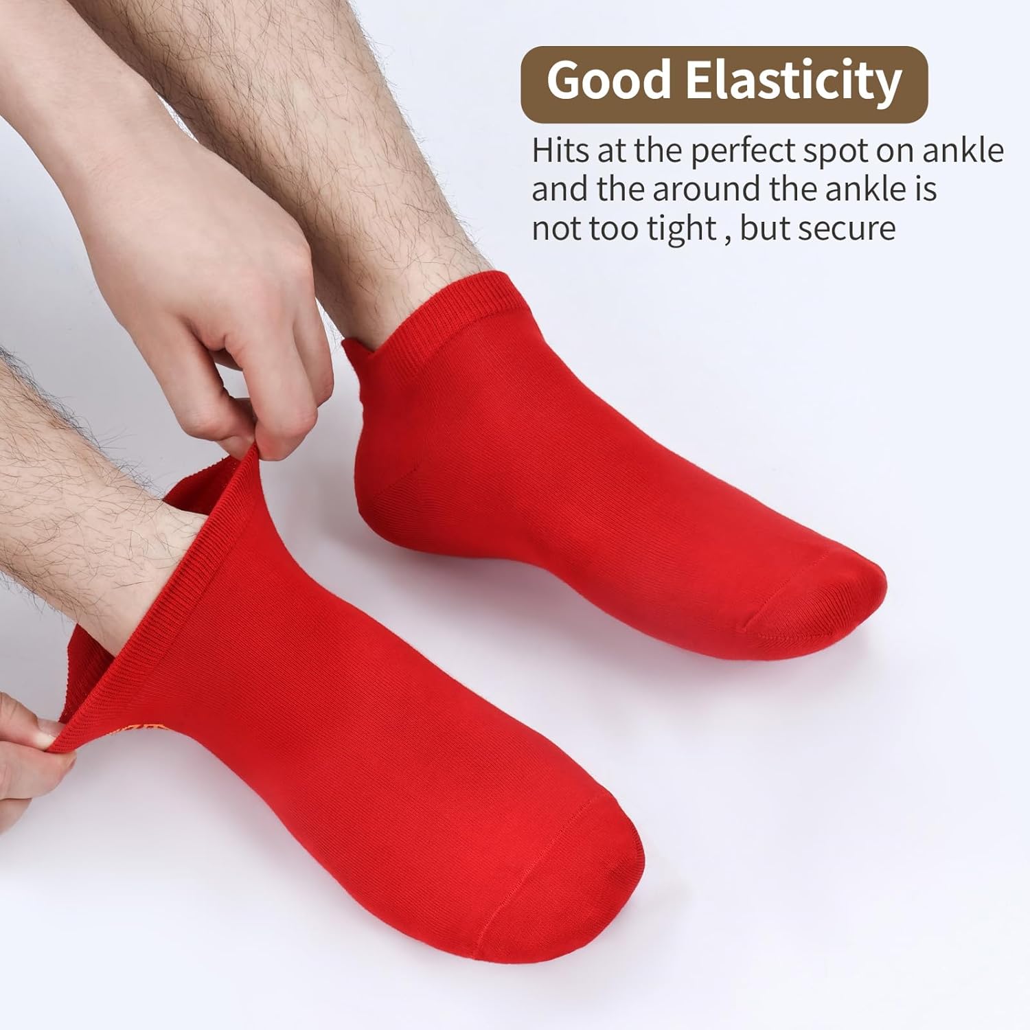 Men's Red Socks Ankle Socks Comfortable White/Black Casual With Heel Tab,Chinese New Year Socks, Size 6-10 (6 pairs)