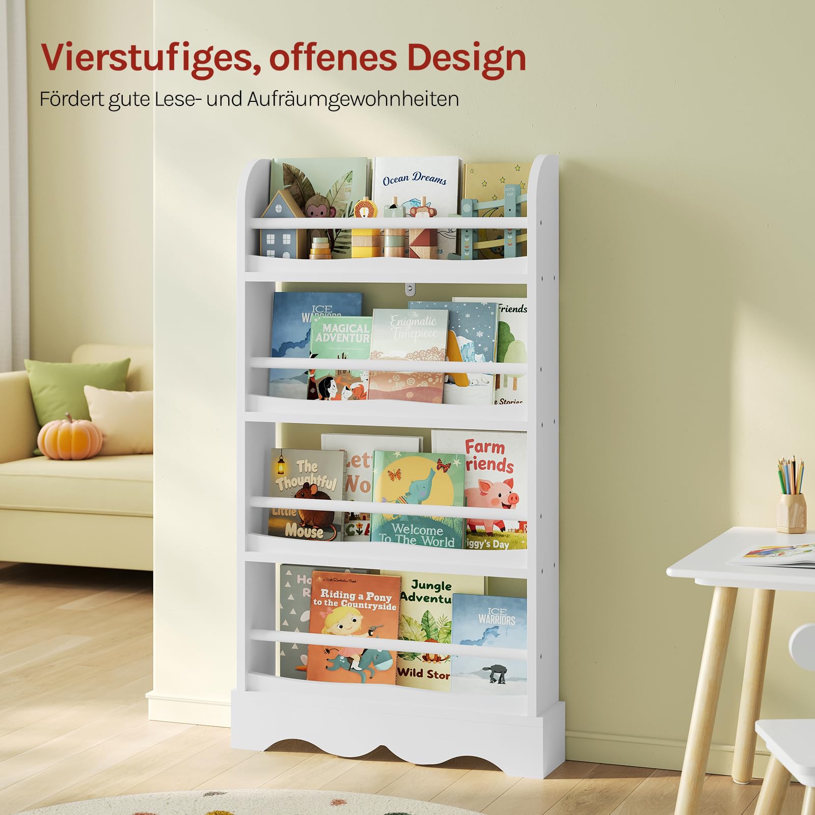 WOLTU Bücherregal Kinder mit Kippsicherung 4 Ebenen Weiß