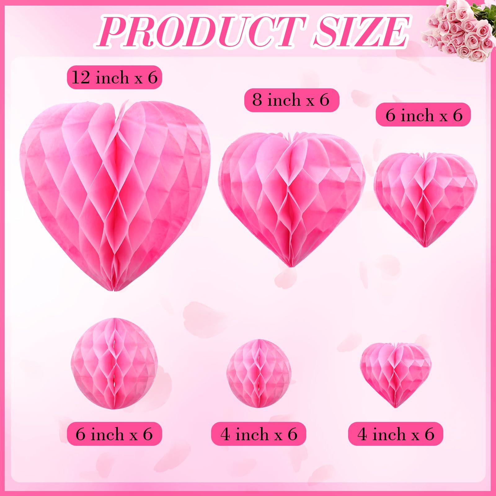 Yexiya Wabenbälle zum Valentinstag, Papier-Pompons, Wabenbälle, Dekorationen, Herzen, Dekorationen, Herzen, Seidenpapier für Verlobung, Hochzeit, Brautschmuck, Geburtstag, Rosa, 36 Stück