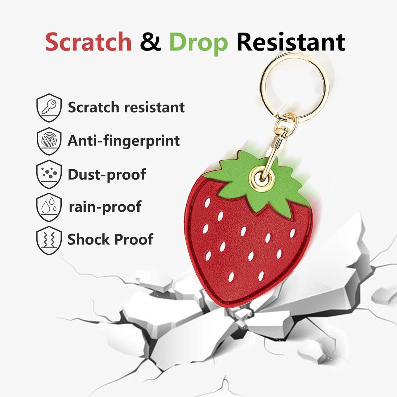 Universal Smart Tag Holder Fit for Tile Mate, AirTag, Galaxy SmartTag, eufy SmartTrack Link, Key Fob, Leather Cute Air Tracker Case with Key Rings, (Strawberry) - Image 3