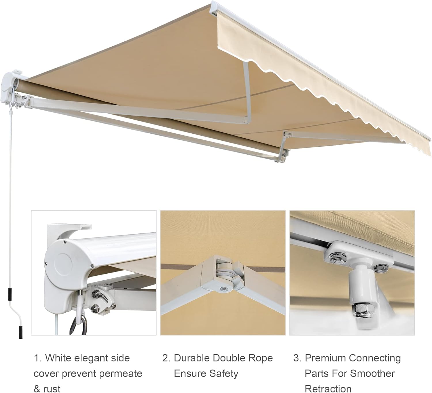 Diensweek 12'x10' Patio Awning Retractable, Fully Assembled Motorized Electric Commercial Grade - Quality 100% Dope-Dyed Acrylic Window Door Sunshade Shelter - Deck Canopy Balcony (12'x10', Beige)