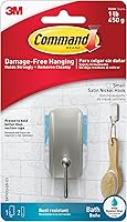 Command Small Satin Nickel Bath Hook - Holds 1 lb, Water-Resistant Strips, Damage-Free Shower & Bathroom Organization