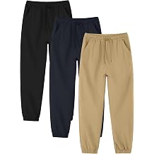Cooraby 3 Packs Boys Pull on Jogger Pants Quick Dry School Uniform Pants with Pockets for Kids 5-14Y