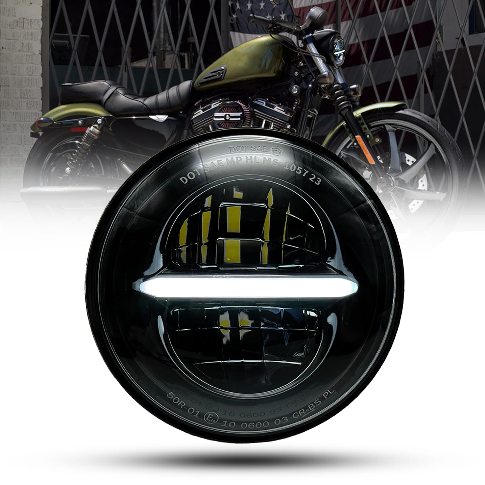 5,75 '' LED Motorrad Scheinwerfer e-geprüft Mit Tagfahrlicht für Harley Davidson Dyna Street Bob Super Wide Glide Low Rider Night Rod Train Sportster Iron 883 Indian Scout Triumph (Schwarz)
