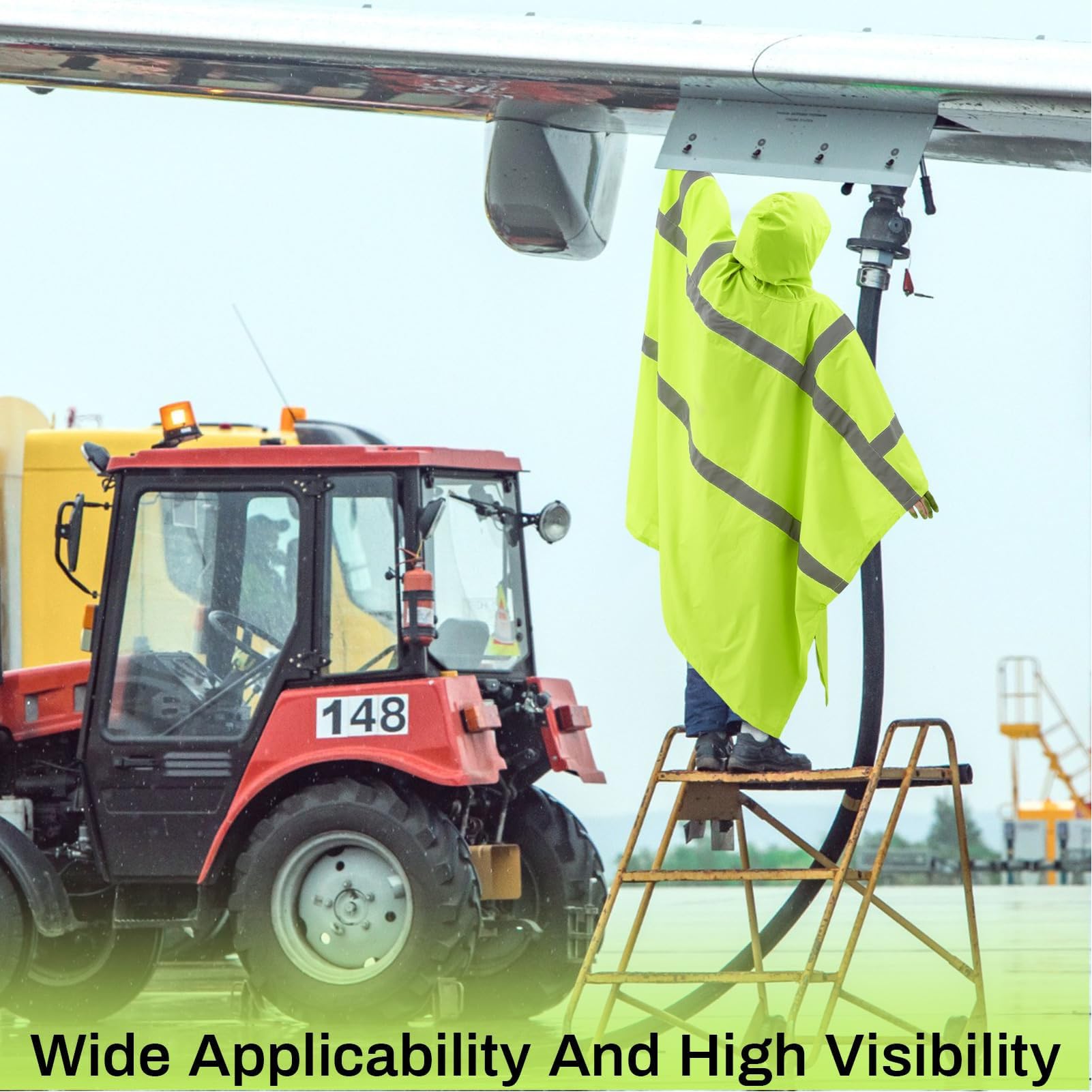 Eujgoov Poncho de Pluie Haute visibilité, Manteau de Pluie Réfléchissant Jaune Fluorescent avec Poche pour le Travail en Extérieur 55x41 Pouces