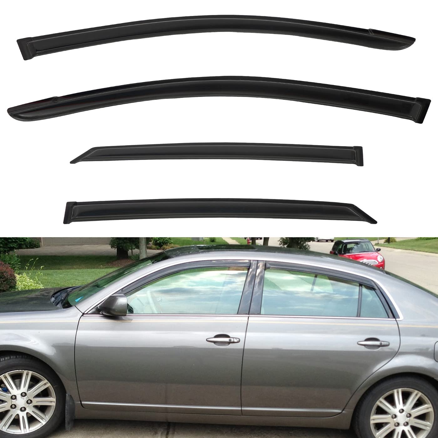 Photo 1 of 4pcs Front+Rear Smoke Tint Sun/Rain Guard Outside Mount Tape-On Vent Window Visors compatible with 05-12 Avalon