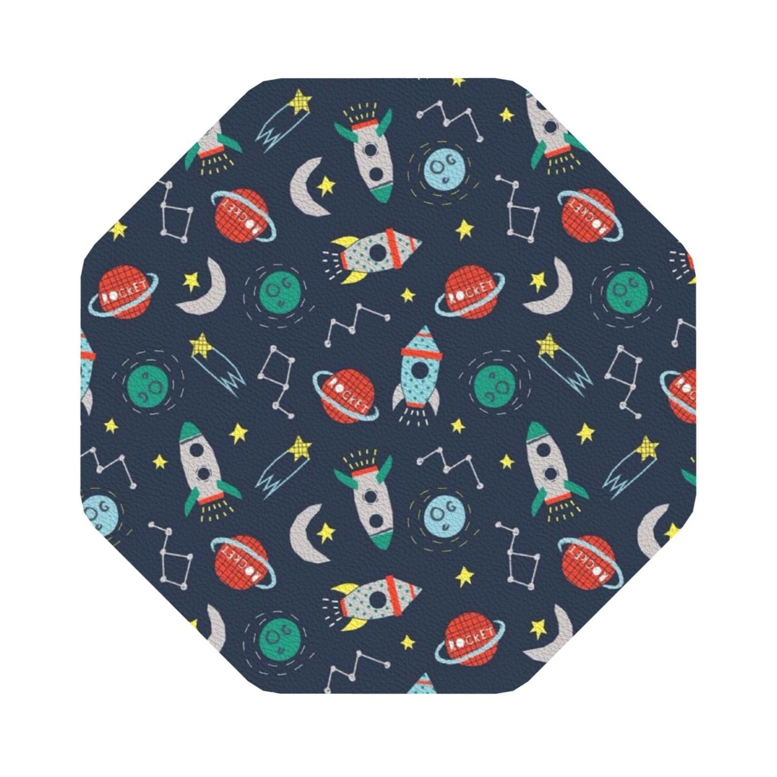 rocket clipart space ship PU Leather Coasters Set of 6 Octagon Drink Coasters