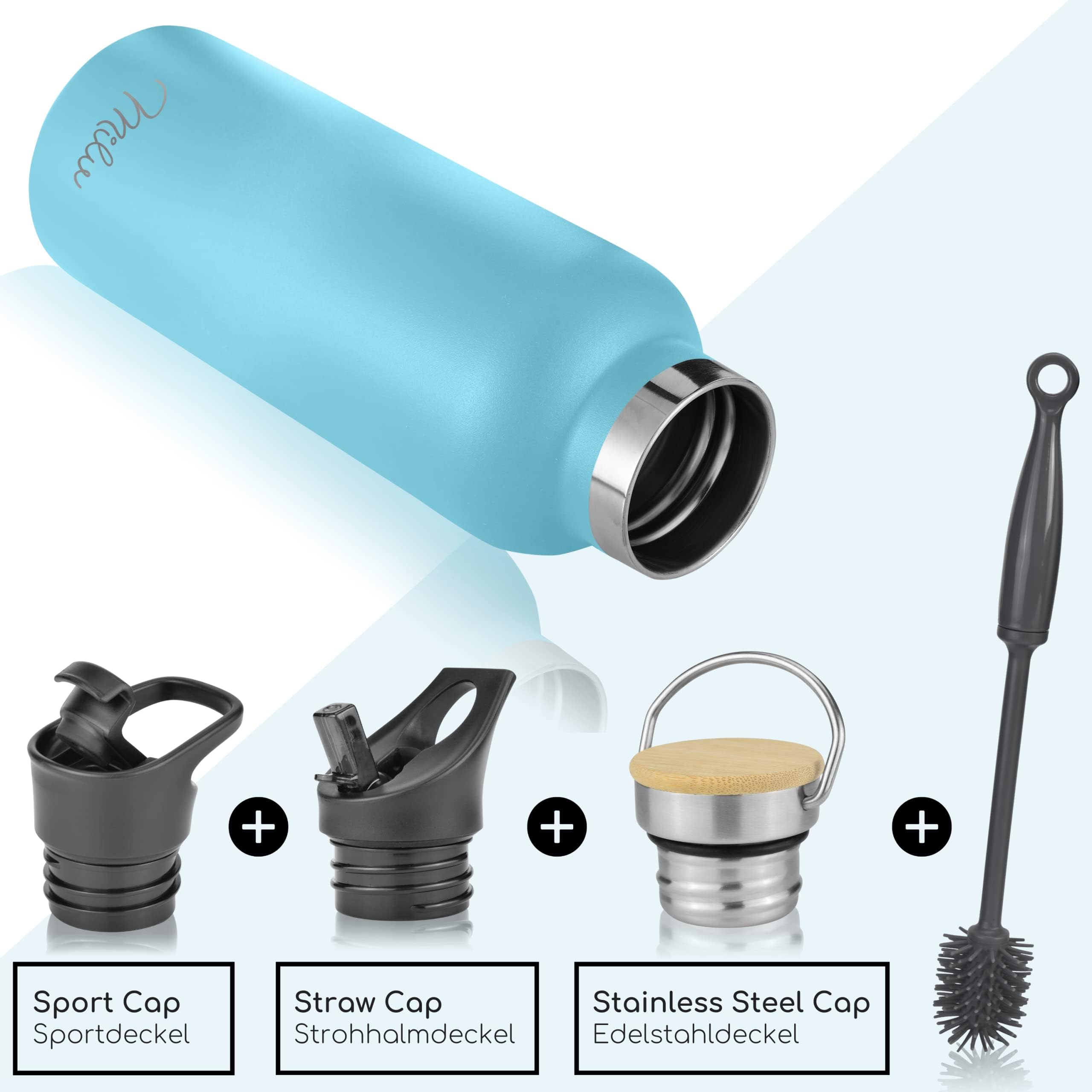 Milu Stainless Steel Drinking Bottle 350ml, 500ml, 750ml, 1l (+3 Lids), Thermo Bottle with Straw, Water Bottle - Image 2