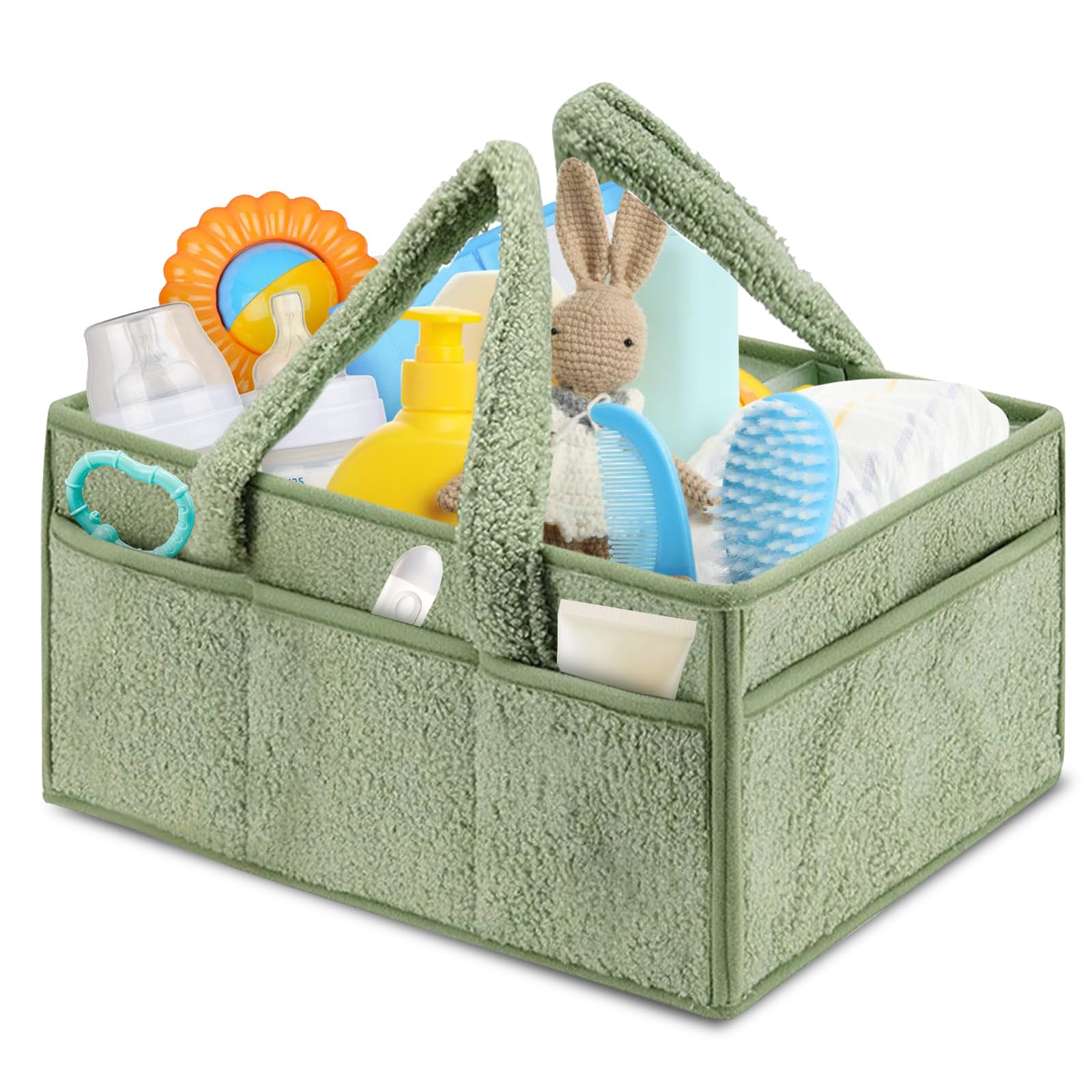 Baby Wickel Organizer für Wickelutensilien, Wickeltasche Organizer, Wickeltisch Organizer, Wickelkorb, Windel Organizer, Wickelorganizer Zuhause, Filztasche mit Fächern – Tragbar & Faltbar (Grün A) Baby