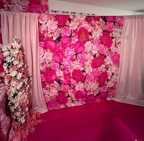 Miniatura 3 de Fondo de pared de rosas rojas y rosadas, para fiesta de té, flores, fotografía, telón de fondo para niñas, princesa, cumpleaños, baby shower, boda,