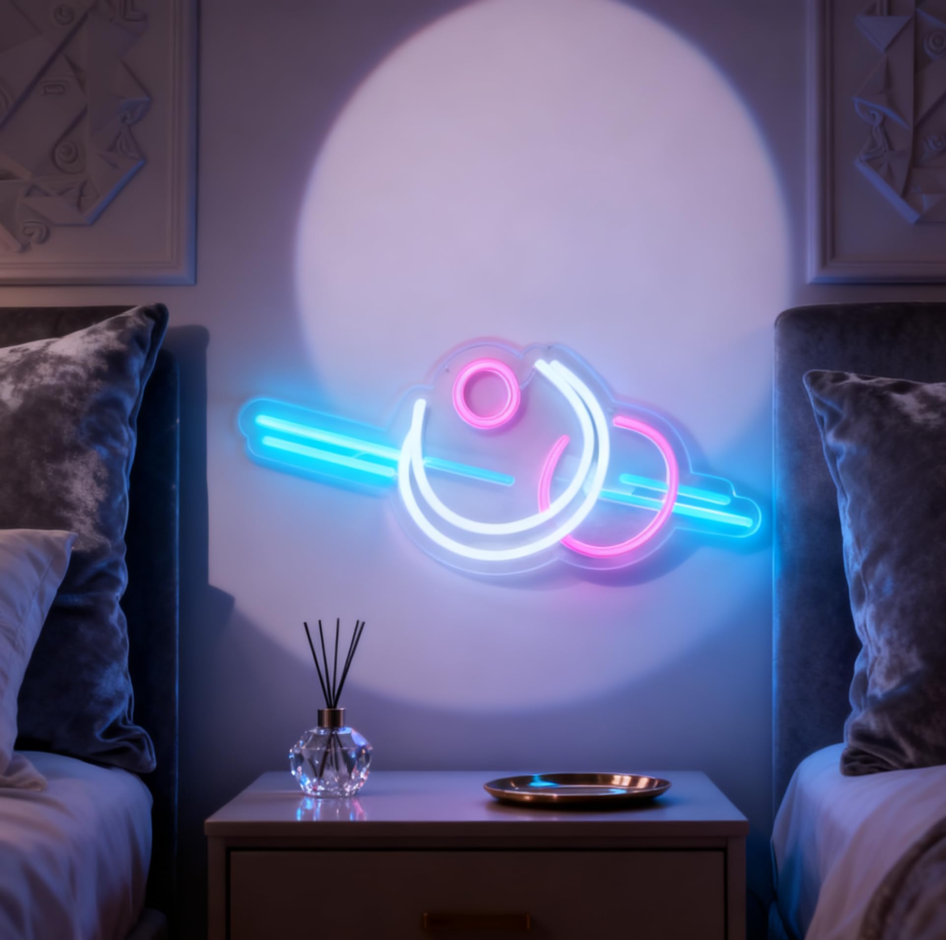 Letrero de neón LED rosa y blanco alimentado por USB, luz decorativa para el hogar, dormitorio, sala de estar, mesa de pared, decoración estética, 18.3 x 7.9 pulgadas