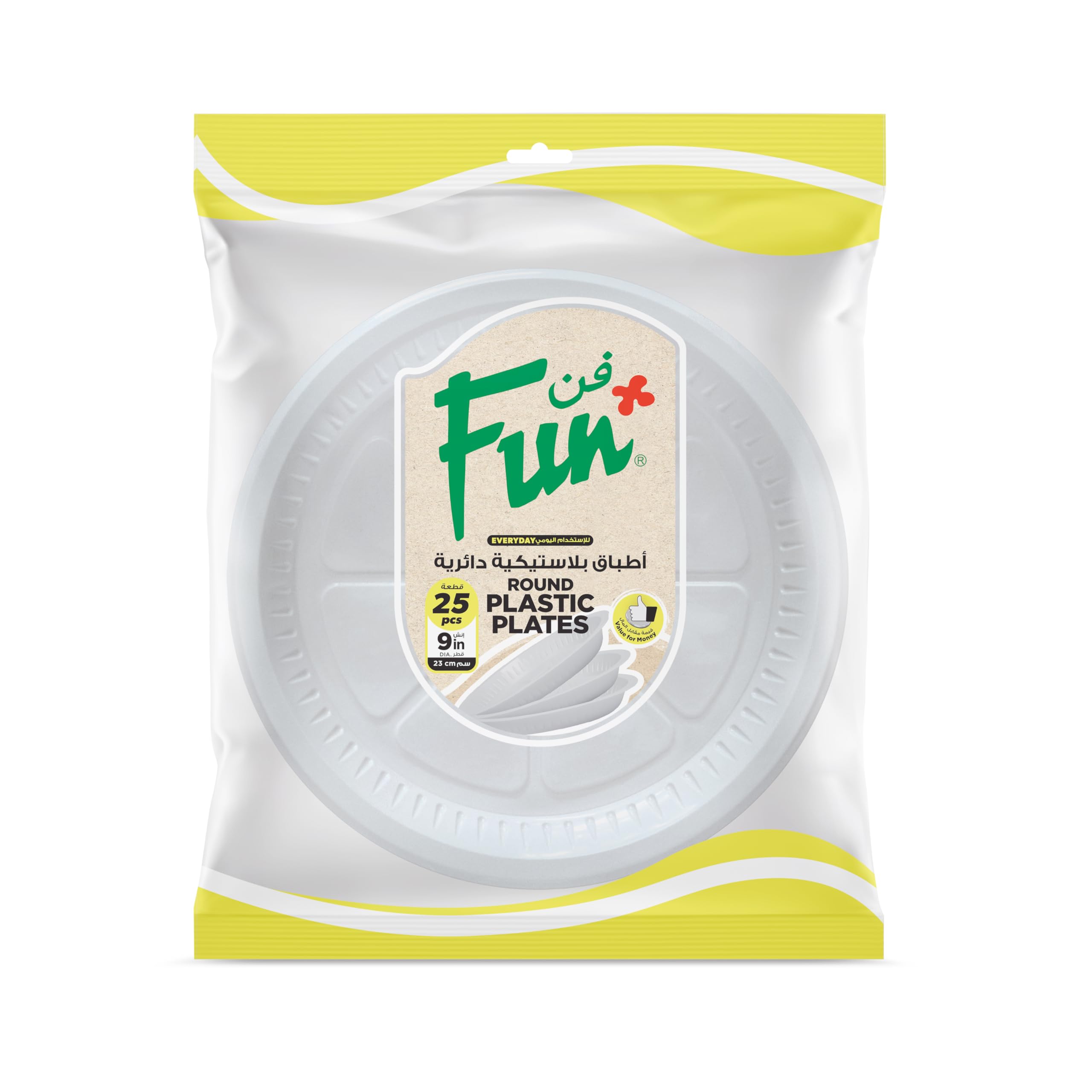 Fun® Everyday Disposable Plastic Plate set, Large,22 cm, Pack of 25