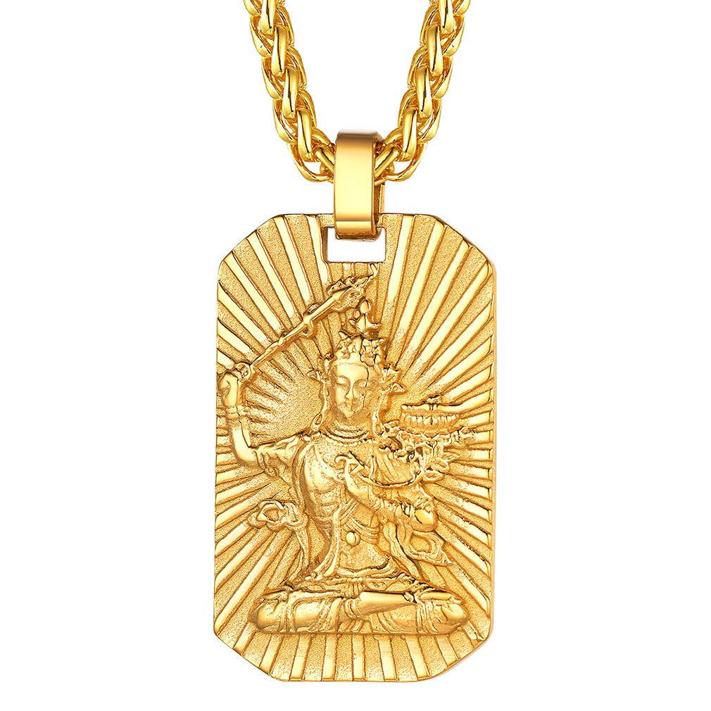 FaithHeartZodiac Bodhisattva Amulet Necklace, 18K Gold Plated Buddha Pendant Talisman with 24 Inches Chain Customizable Buddhism Protection Medal