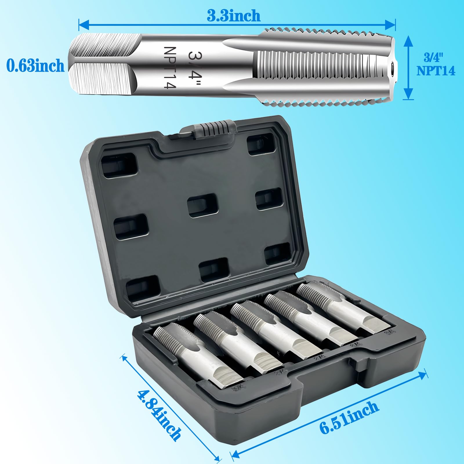 Snapklik.com : 5-Piece NPT Pipe Tap Set, 3/4" NPT Tap Set Carbon Steel ...