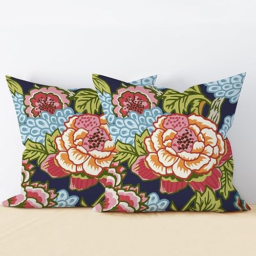 Miniatura 4 de Chinoiserie - Juego de 2 fundas de cojín asiáticas con diseño floral de peonía roja y coral, con cremallera para sala de estar, dormitorio, 20 x 20