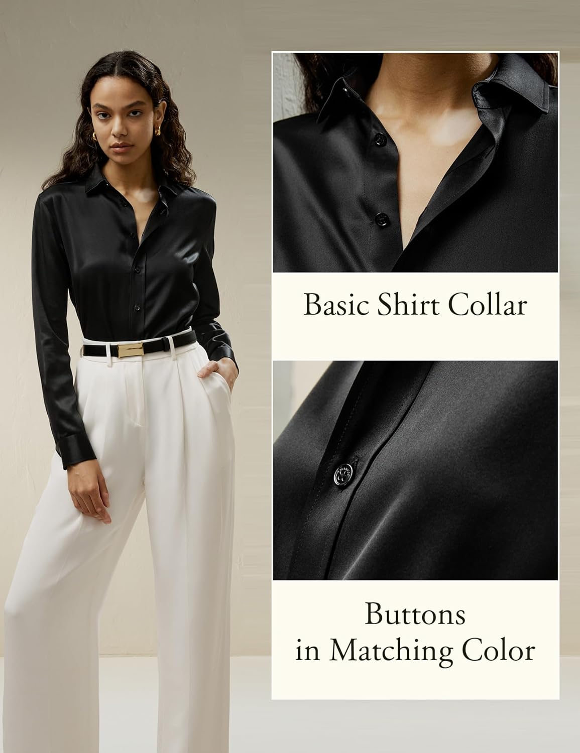 LilySilk Womens Silk Shirt Ladies Undyed Silk Blouses Classic Basic Long Sleeve Shirt Casual - Image 3