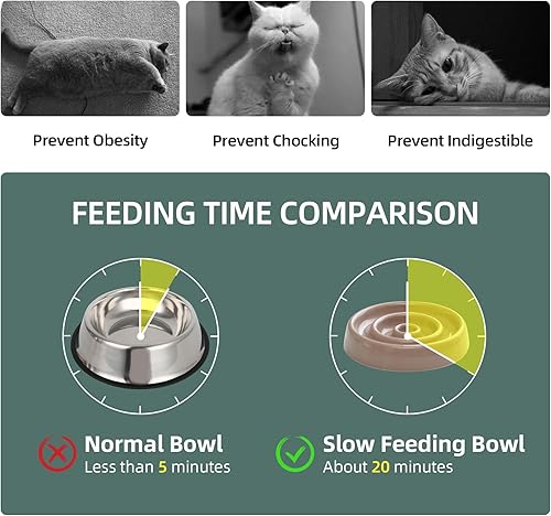 Miniatura 3 de Cuenco de cerámica para gatos lento, cuenco elevado para comida lenta para gatos, cuenco elevado para agua para gatos con soporte de madera, cuenco