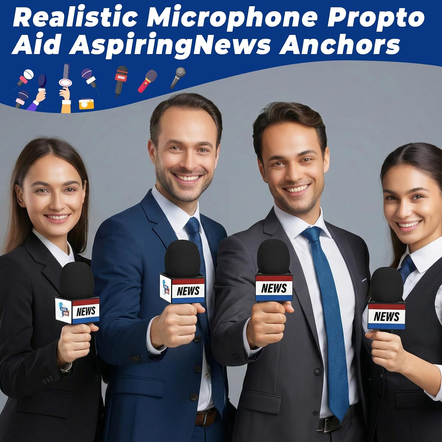 Fake News Reporter Microphone Prop Simulate Handheld Reviewer Mic Plastic Pretend Prop for Costume Cosplay Party Career Day
