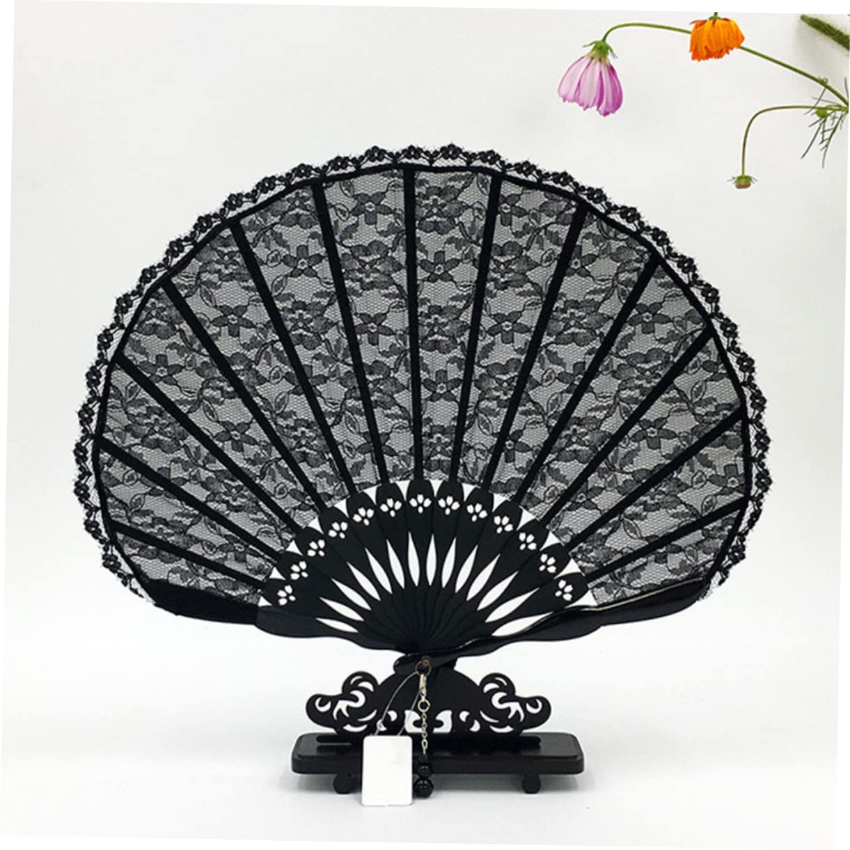 6stücke Handgemachte Spitzen-fächer Design Retro Faltventilatoren Für Damen Und Mädchen Elegante Party- Für Hochzeiten Und Tanzveranstaltungen Schwarz Mit Spitze
