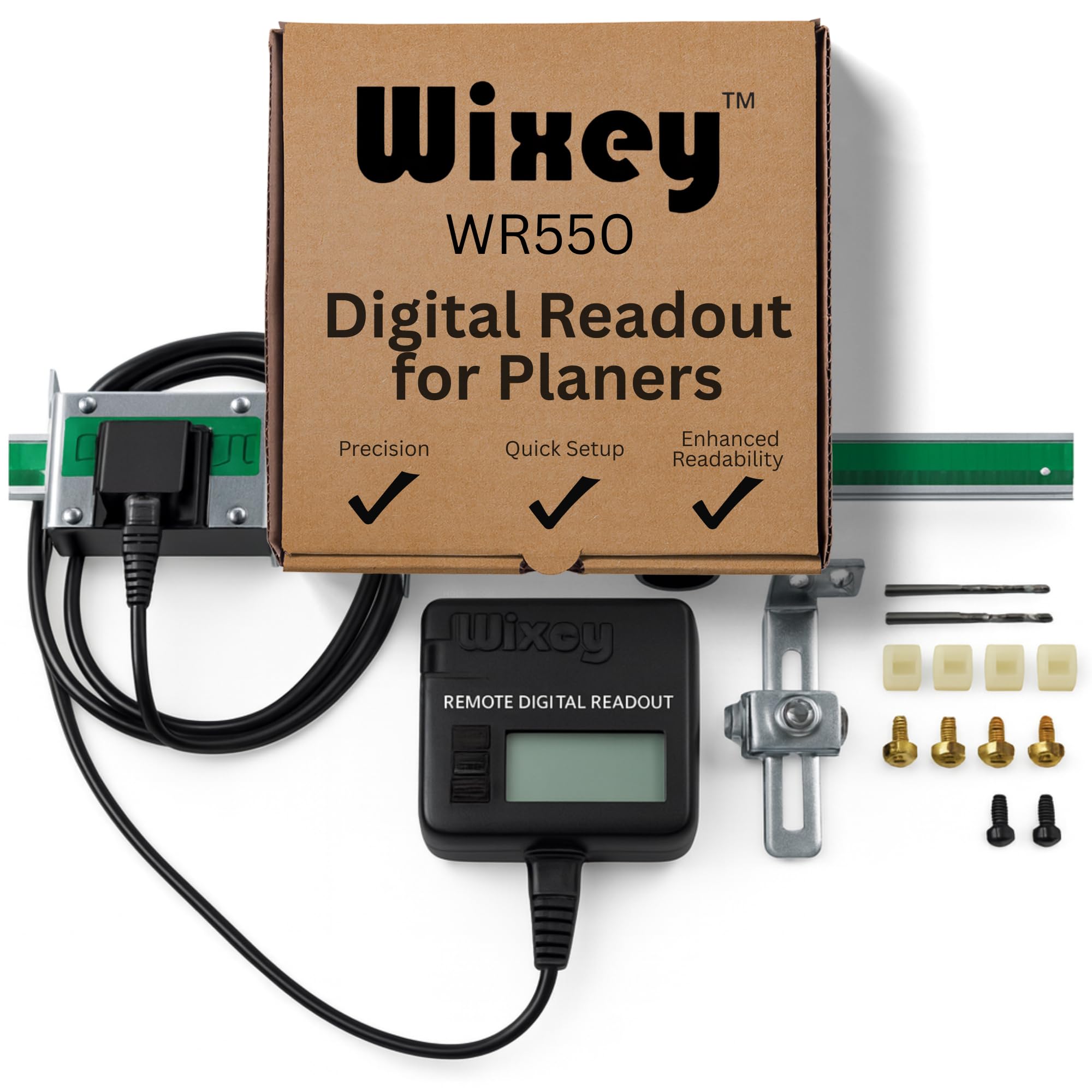 WR550 Wixey Digital Readout with Remote LCD Display - Precision Thickness 12'' Height Measuring Calipers for Planer, Drum Sander, & Wide Belt Sander - 0.002" Accurate Digital Callipers for Measuring
