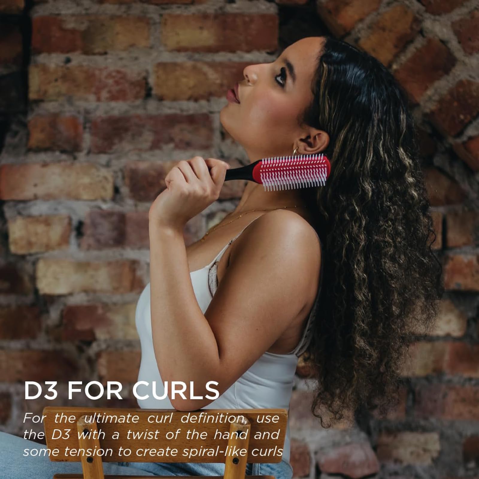 Curly Hair Brush D3 (Black & Red) 7 Row Styling Brush for Detangling Separating, Shaping and Defining Curls - For Women and Men - Image 3