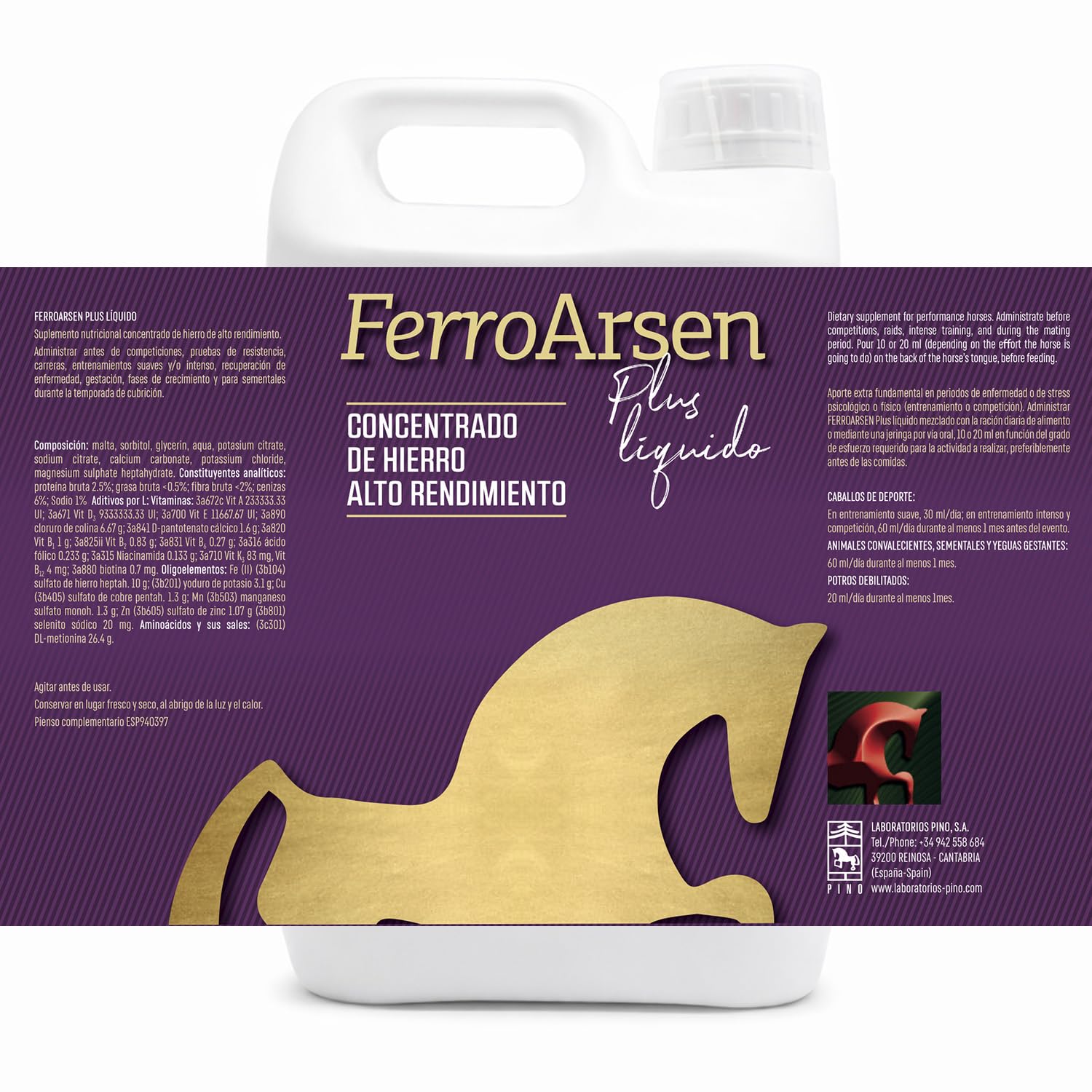 LABORATORIOS PINO Ferroarsen Plus Líquido Suplemento Nutricional de Hierro de Alto Rendimiento – Apoyo en Entrenamiento, Competición y Convalecencia, Formato Líquido, 5 Litros
