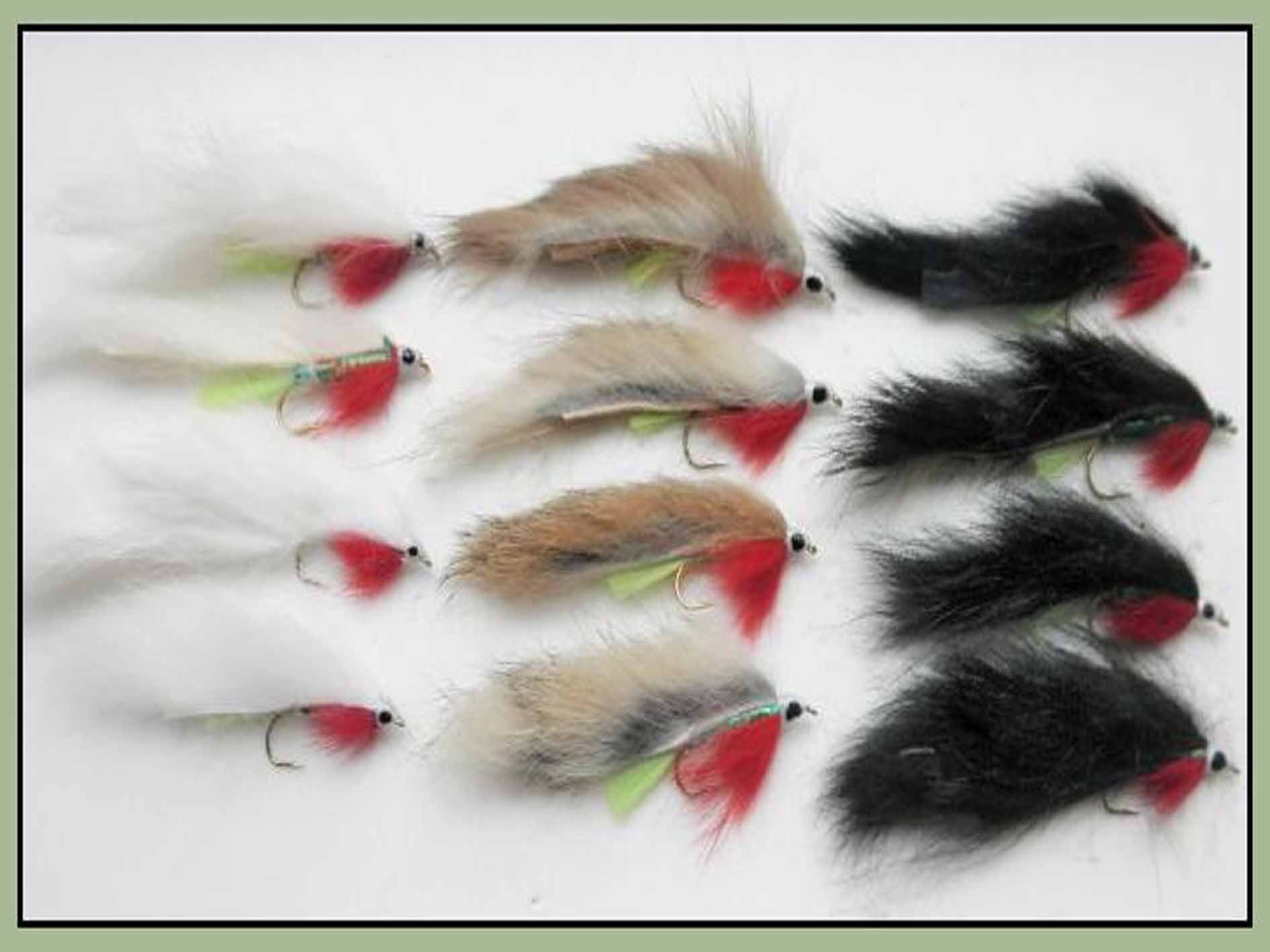 Zonker Trout Flies, 12 Pack, Three Colours, Green Belly Zonkers, Mixed 8/10