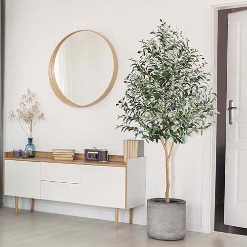 Miniatura 6 de Panlaolao Árbol de olivo artificial alto falso en maceta de seda natural con maceta, grandes ramas de olivo sintético, frutos, árbol artificial para