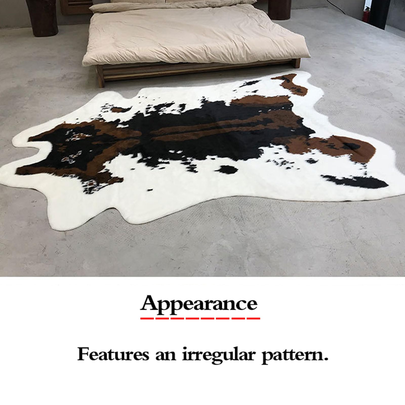 Tapis Imprimé Cowhide,Tapis Imprimé Vache,Tapis en Fausse Fourrure Imitation Peau De Vache,Tapis Imprimé,Moelleuse,Lavable en Machin,AntidéRapant,Facile d'entretien,pour De Canapé