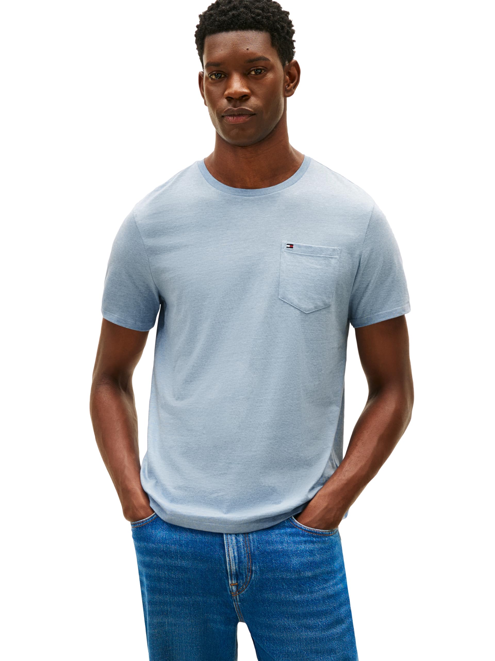 Mens Essential Short Sleeve Stripe Crewneck Pocket T-Shirt