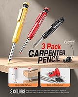 Vista 2 de Nicpro Paquete de 3 lápices de carpintero con sacapuntas, lápices mecánicos de carpintero con 39 repuestos, lápices de construcción resistentes