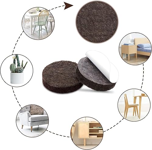 Vista 2 de Yelanon Almohadillas de fieltro para muebles de madera dura, 24 almohadillas de fieltro de 2.5 pulgadas para patas de silla, protectores de suelo