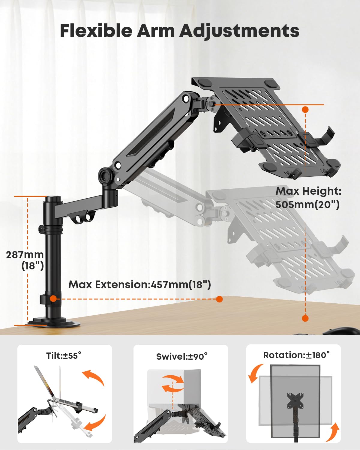 PUTORSEN Uchwyt laptopa do 18" i monitor 17-40" | Maksymalne obciążenie 12 kg, uchwyt do monitora z półką na laptopa, VESA 75/100 mm