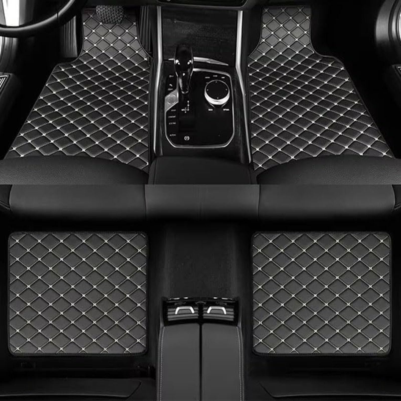 PWSVRDIQC Car Floor Mats for Hyundai Amica Atoz Elantra Getz I10 I20 I30 I40 Ioniq Ix20 Ix35, Luxury Leather Waterproof Car Carpets, Diamond Stitched All Weather Full Set Floor Liners,C