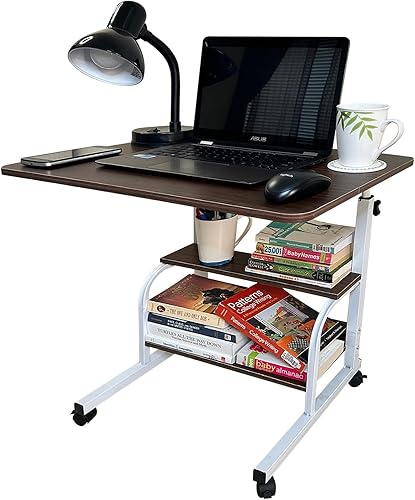 Escritorio ajustable para computadora portátil, pequeño escritorio móvil delgado con ruedas para dormitorio, sofá, sala de estar, estudio,