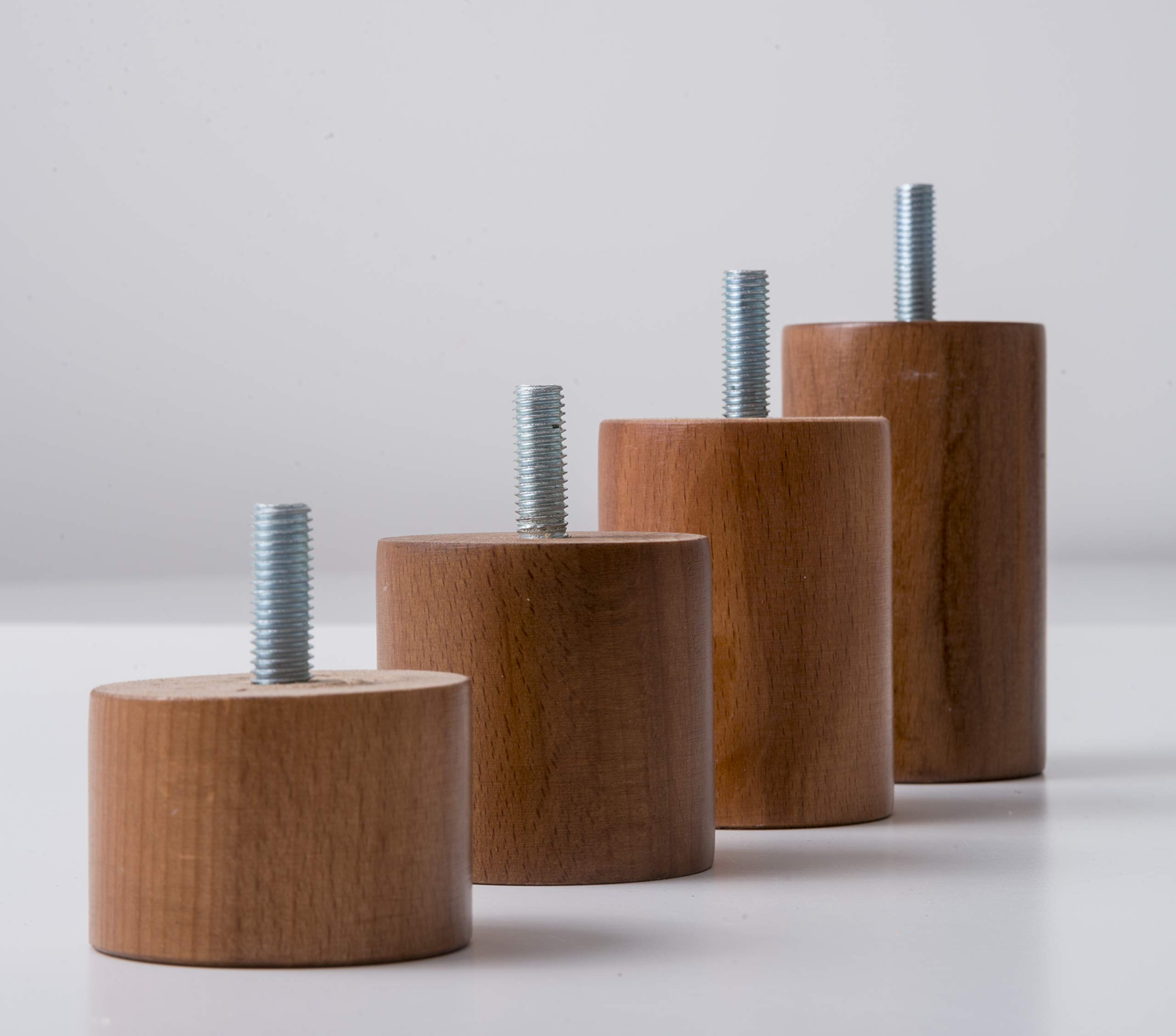IPEA Piedini Mobili Legno Noce Set 4 Gambe Cilindro Altezza 100 mm Made in Italy