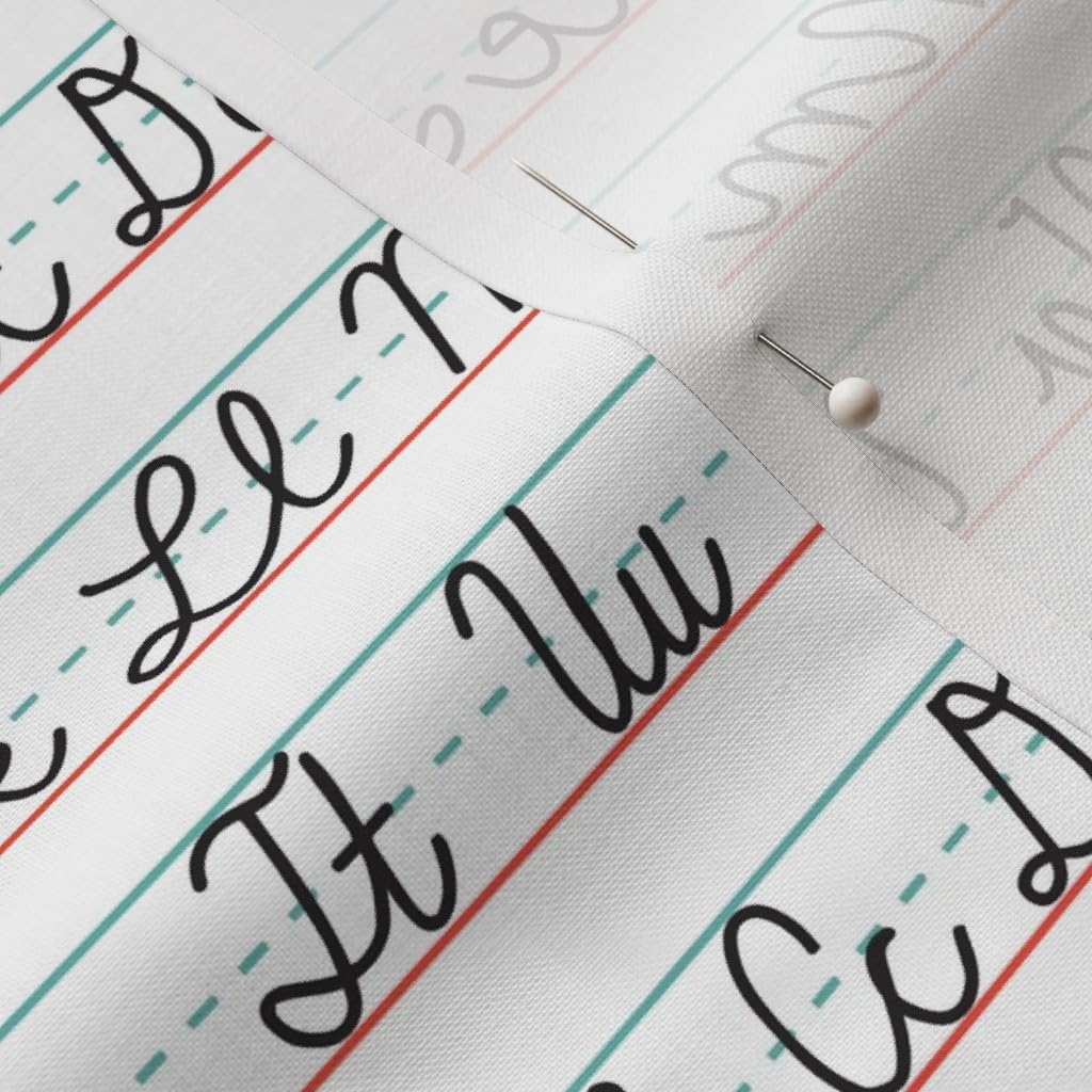 Spoonflower Fabric - Cursive Handwriting White Lines School Pen Penmanship Printed on Petal Signature Cotton Fabric Fat Quarter - Sewing Quilting Apparel Crafts Decor