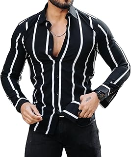 miramichi Men's Striped Slim Fit Lycra Shirt | Full Sleeve Stretchable Shirt | Trendy Black and White Vertical Stripes for Casual-picture-34