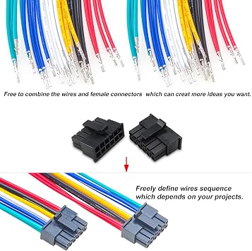 Molex 3.0mm Male & Female Extension Connector Kit with 22AWG Premium Pre-Crimped Cables, Molex Micro-Fit 3.0 Dual Row 2 * 1/2/3/4/5/6Pin Housing with Length of 160mm Wire (MX3.0-MF-160 Kit)