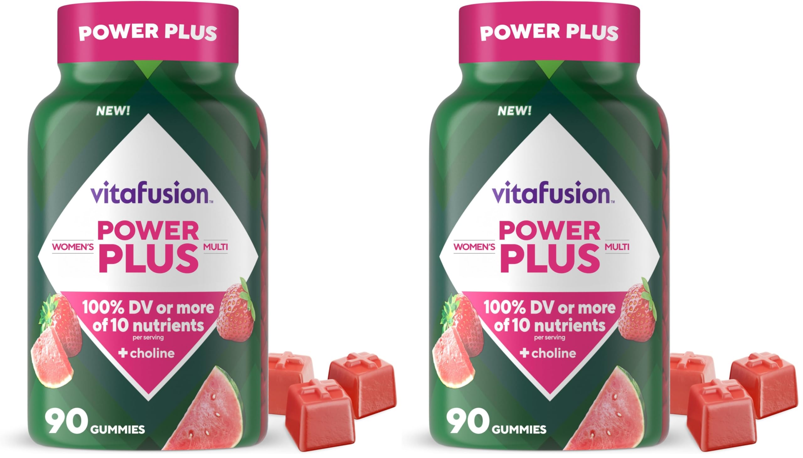 Vitafusion Power Plus Women’s Multivitamin Gummies,100% Daily Value or More of 10Nutrients,HelpsSupport Nerve,Energy Metabolism,Bone & Immune Health,Strawberry & Watermelon Flavor,90 Count (Pack of 2) 90 Count (Pack of 2) Power+ Women's Multi​vitamins