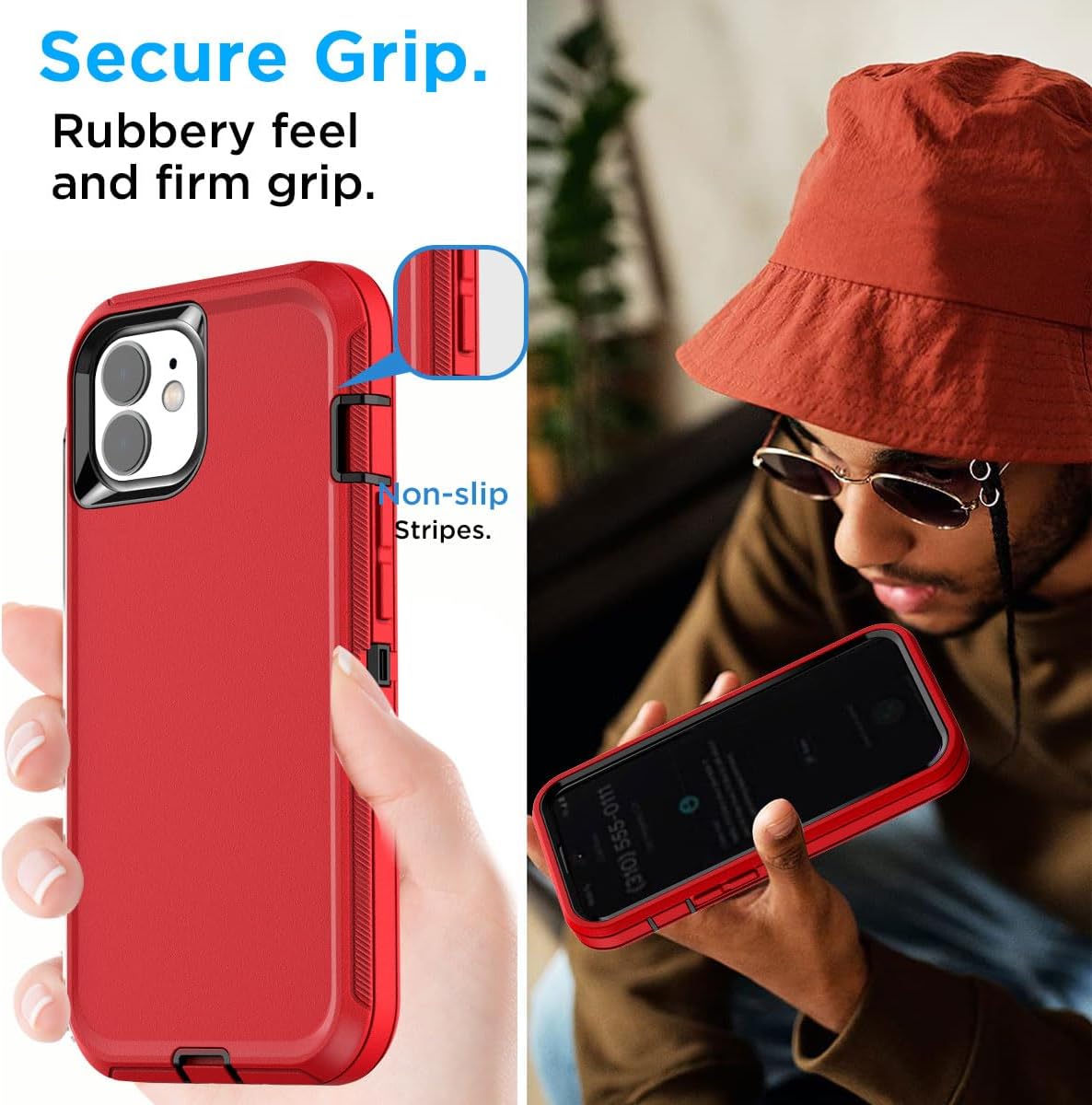 AICase for iPhone 11 Case (6.1), Heavy Duty Drop Protection Rugged Shockproof/Drop/Dust Proof 3-Layer Protective Durable Phone Cover for iPhone 11, Red