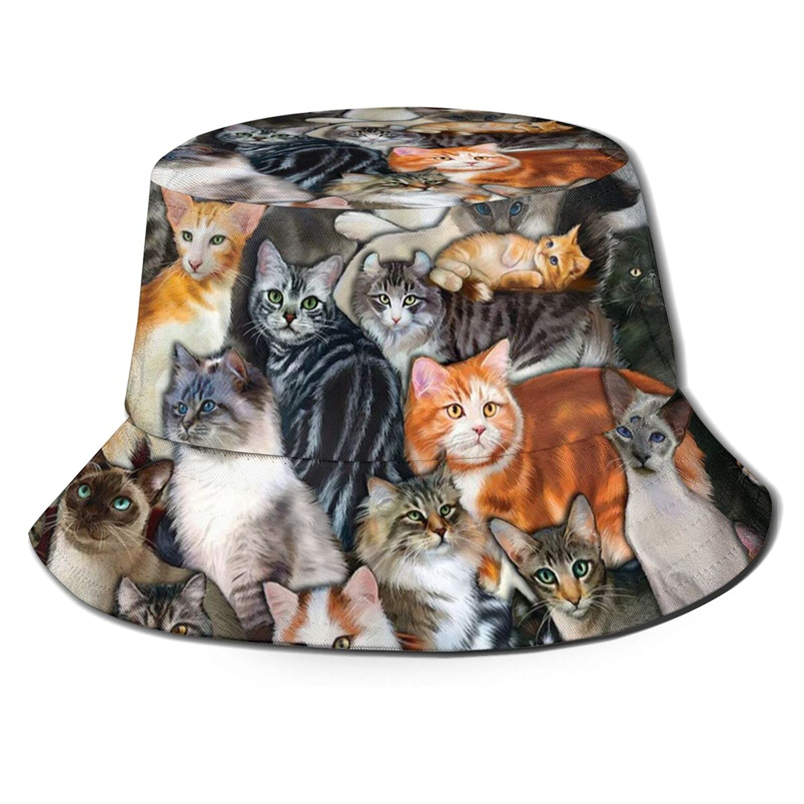 Lsjuee Unisex Cat Printed A1 Cute Cat Bucket Hat Cat Printed Bucket Hats Cat Lover Hat Cute Cap For Outdoor
